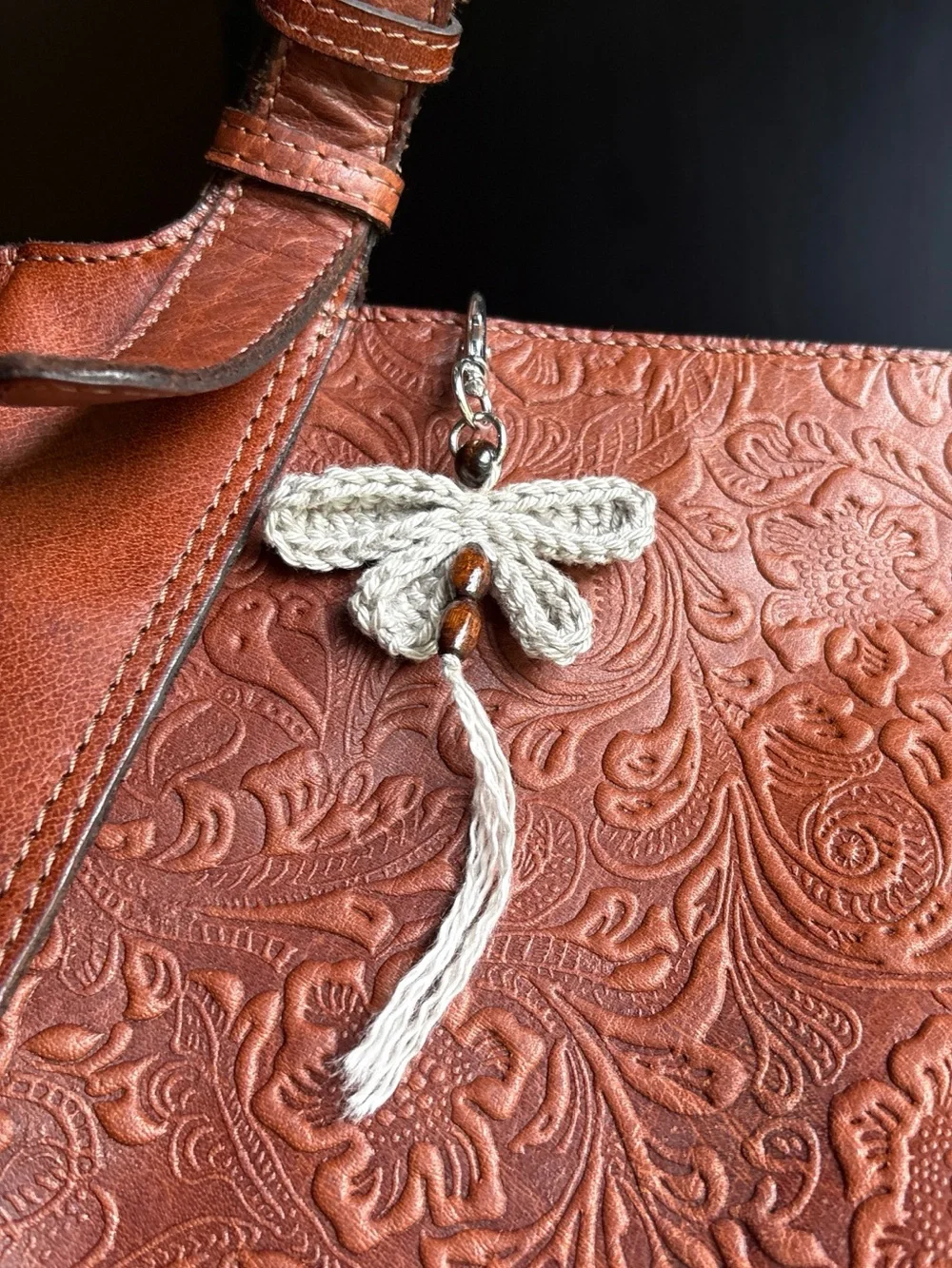 Crochet Boho Beaded Dragonfly Bag Charm / Keychain ~ Handmade Item